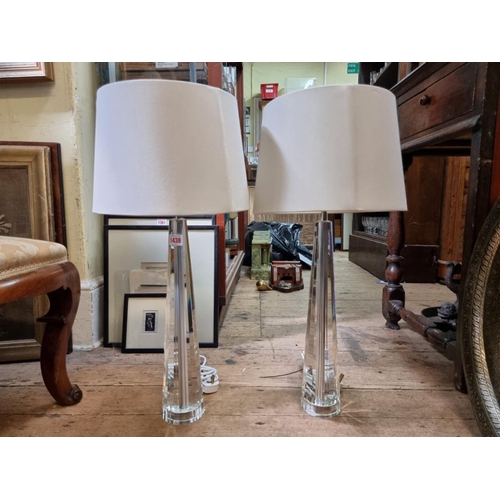 1438 - A pair of contemporary clear glass table lamps, total height 65cm. 