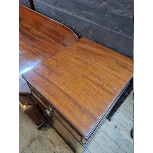 1442 - A Regency mahogany and ebony strung pedestal sideboard, with bowfront centre, 206.5cm wide.... 