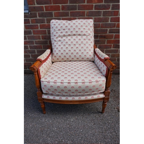 1475 - A good beechwood and upholstered occasional armchair, by Wesley Barrel.