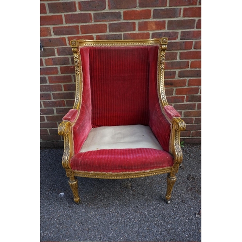 1476 - (ML) A Louis XVI style giltwood wing armchair.