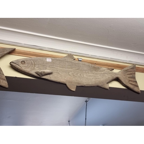 1479 - (ML) Two Folk Art carved oak fish, comprising: a salmon, 97cm long; and a carp, 105.5cm long.... 