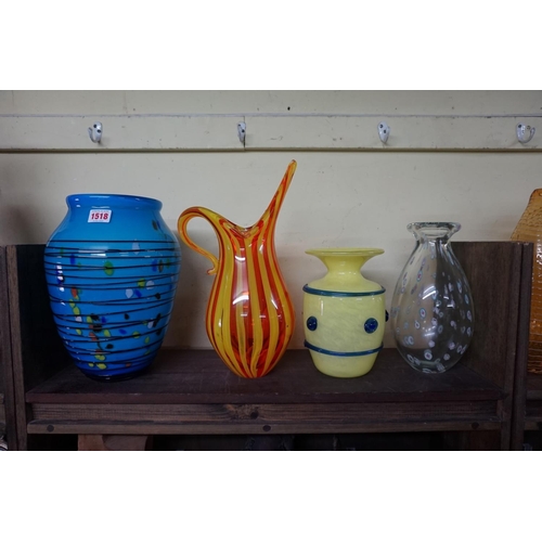 1518 - Four Murano glass vases, largest 36cm high. 