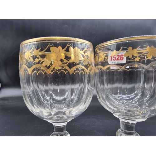 1526 - Two pairs of 19th century Continental gilt glass goblets, largest 17.5cm high.