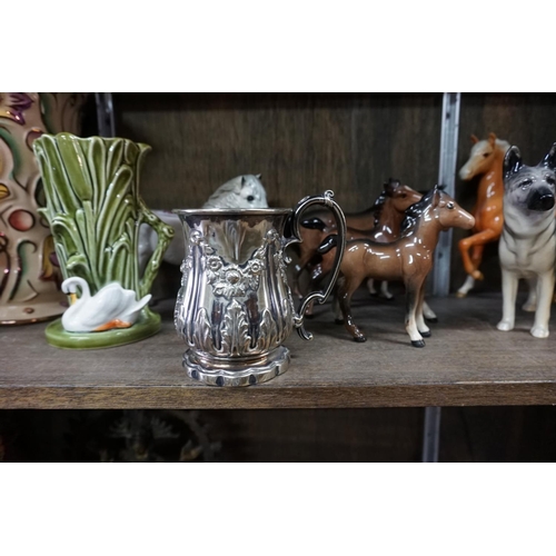 1531 - A mixed lot of ceramics, to include Beswick horses; and an electroplated christening type mug. (11)... 