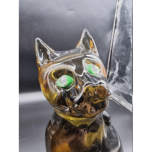 1538 - A Murano glass cat, in the manner of Seguso, 34.5cm high; together with another art glass sculpture,... 