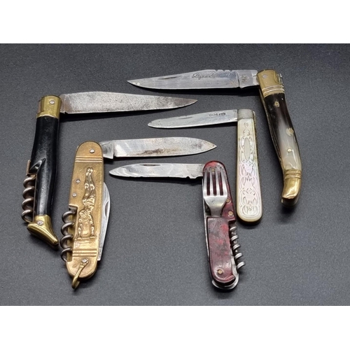 1664 - A collection of old penknives, to include a silver bladed example. (5)