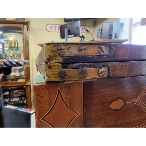 1795 - A George III mahogany, line inlaid and satinwood crossbanded D shape card table, with double gateleg... 