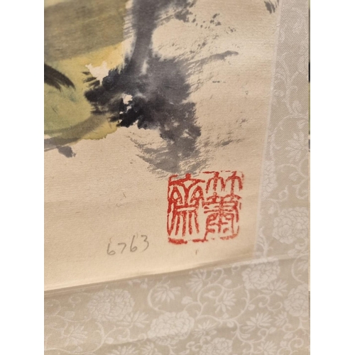 1803 - Chinese School, birds on a branch, signed, watercolour scroll, image 69 x 46cm.... 