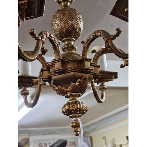 1440 - A good brass six branch ceiling light, in the 17th century style, 41cm high.