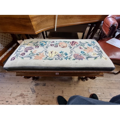 1465 - A Victorian walnut and figured walnut duet stool, with hinged and upholstered seat, 68cm wide.... 