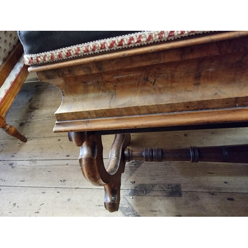 1465 - A Victorian walnut and figured walnut duet stool, with hinged and upholstered seat, 68cm wide.... 