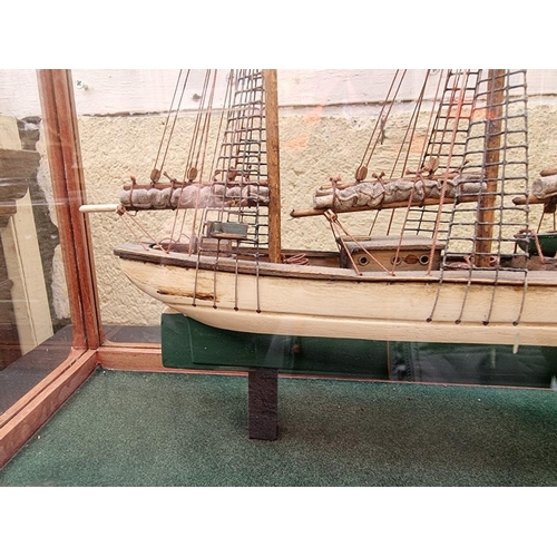 1174 - A model of a clipper, in a glazed case, 35cm high x 50cm wide.