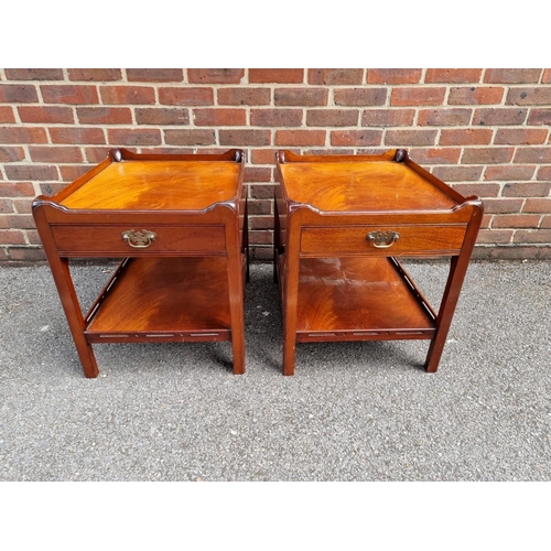 1061 - A pair of reproduction mahogany tray top coffee tables, 51cm wide x 59cm high x 61cm deep. ... 