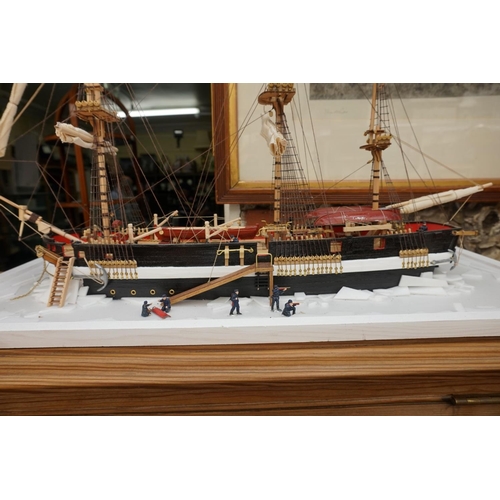 1112 - A painted wood model of an Arctic exploration ship, 63cm long.