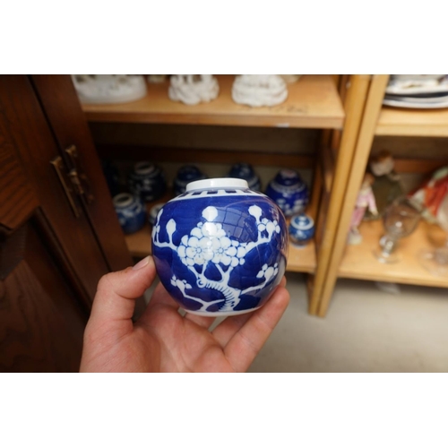 1145 - Twelve Chinese blue and white ginger jars and eight covers, largest 13cm high.