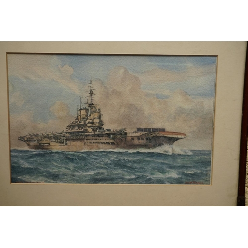 1149 - Oscar Parker, 'HMS Indomitable', signed and titled, watercolour, 22 x 35cm. 