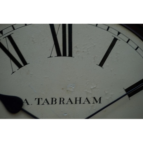 1158 - A 19th century mahogany fusee wall clock, the 12in painted dial inscribed 'A Tabraham, Cambridge', w... 