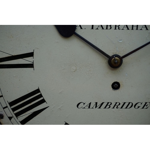 1158 - A 19th century mahogany fusee wall clock, the 12in painted dial inscribed 'A Tabraham, Cambridge', w... 