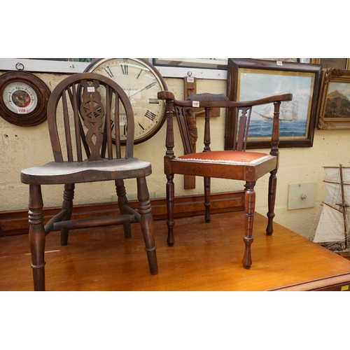 1167 - A circa 1900 mahogany and painted child's corner chair, decorated with flowers and letters from... 