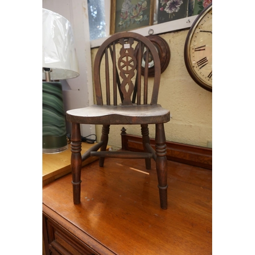 1167 - A circa 1900 mahogany and painted child's corner chair, decorated with flowers and letters from... 