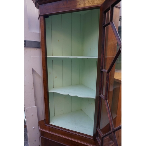 1170 - A mahogany standing corner cupboard, 186.5cm high x 65cm wide.