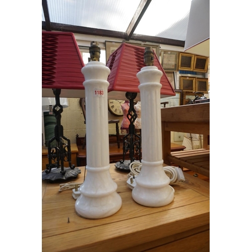 1183 - A pair of white onyx table lamps, height including fitting 46cm. 