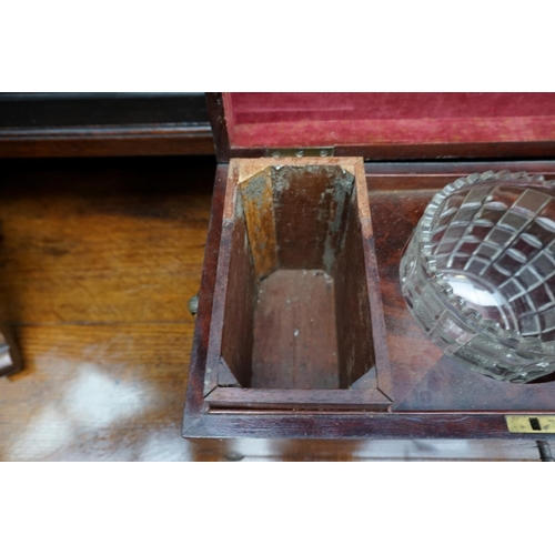 1195 - A 19th century figured mahogany, line inlaid and rosewood crossbanded tea caddy, 35.5cm wide; togeth... 