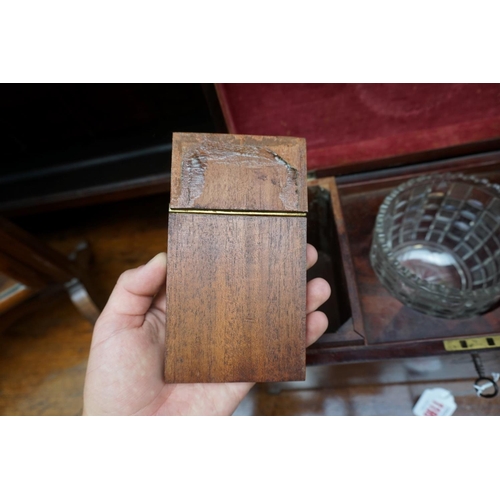 1195 - A 19th century figured mahogany, line inlaid and rosewood crossbanded tea caddy, 35.5cm wide; togeth... 