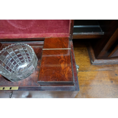 1195 - A 19th century figured mahogany, line inlaid and rosewood crossbanded tea caddy, 35.5cm wide; togeth... 