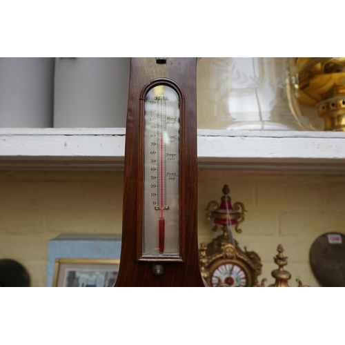 1246 - A 19th century rosewood five dial banjo barometer.