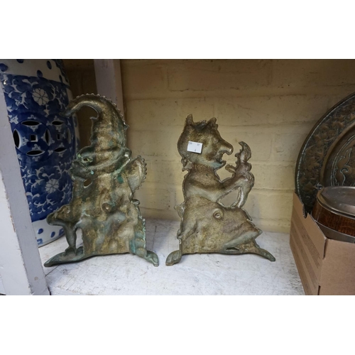 1257 - A pair of antique cast brass Punch and Judy doorstops, 28.5cm high. 