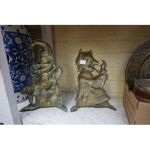 1257 - A pair of antique cast brass Punch and Judy doorstops, 28.5cm high. 