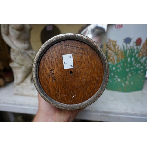 1258 - A mixed lot, comprising: an oak and electroplate mounted biscuit barrel, 23cm high; a clear gla... 