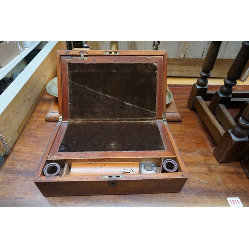 1265 - A vintage doctors' blood pressure gauge, boxed; together with a mahogany writing box, 35cm wide; and... 