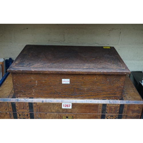 1267 - A large Victorian figured walnut and parquetry writing box, 50cm wide; together with another casket;... 