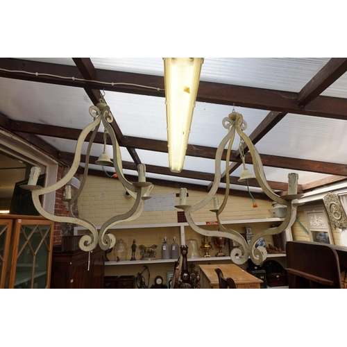 1278 - A pair of painted metal four branch ceiling lights, 76cm high. 