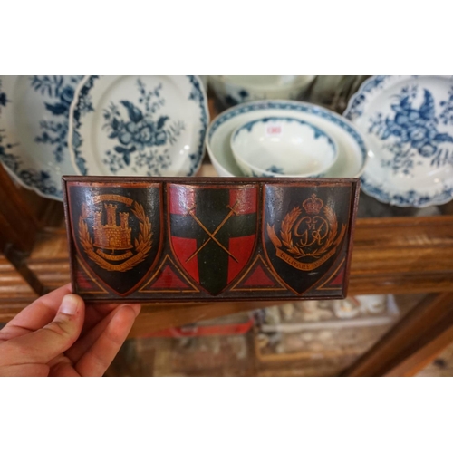 1288 - A group of eight polychrome painted regimental shields, each 8.5cm high, on two stands, to include: ... 