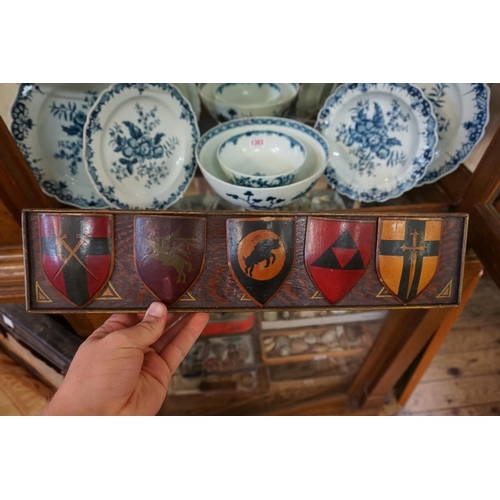 1288 - A group of eight polychrome painted regimental shields, each 8.5cm high, on two stands, to include: ... 