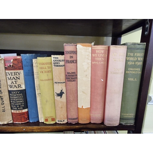 143 - WORLD WAR I HISTORY FROM THE LIBRARY OF HENRY WILLIAMSON: a quantity of books over 4 shelves, t... 