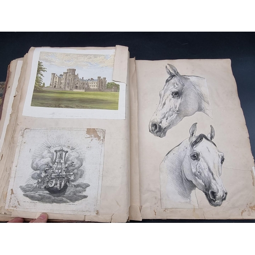 155 - SCRAP ALBUMS: a pair of mid-19th century scrap albums containing pasted in engravings, drawings... 