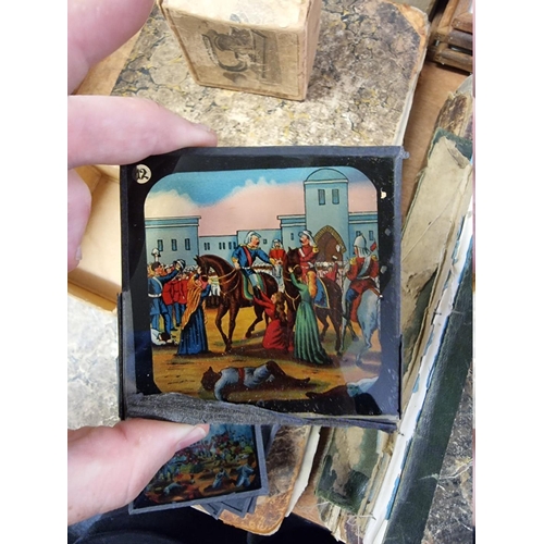 156 - MAGIC LANTERN SLIDES: four small boxes of magic lantern slides, subjects to include Indian muti... 