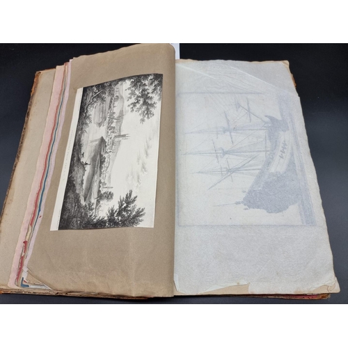 157 - GEORGIAN SCRAP ALBUM: a substantial album containing numerous pasted-in engravings, drawings, w... 