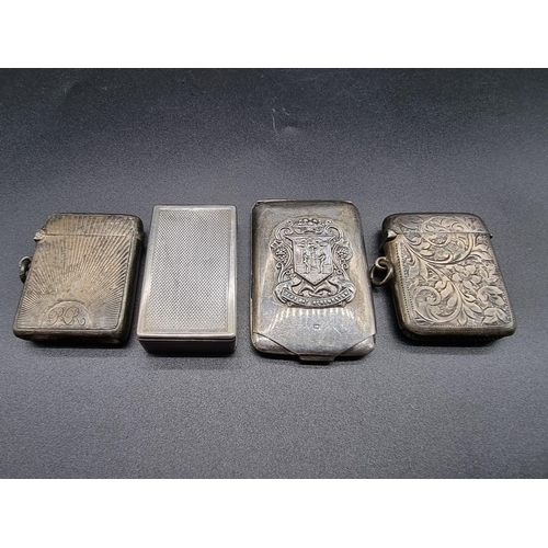 624 - A 19th century Russian .84 vesta case, 5 x 3cm; together with three silver vesta cases, 101g weighab... 