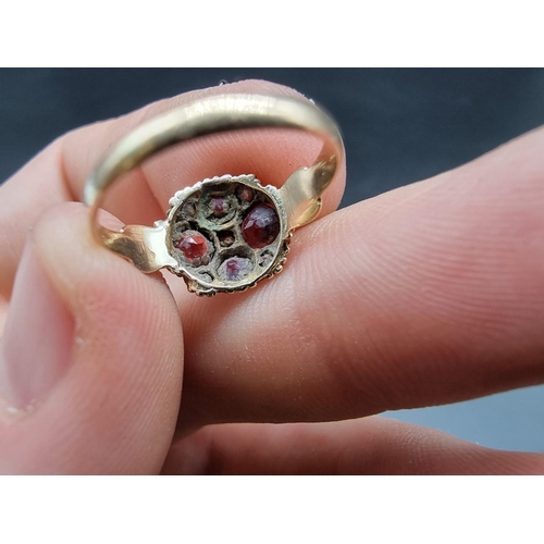 690A - A Victorian yellow metal, diamond, ruby and topaz cluster ring, stamped 15, size G 1/2, gross weight... 