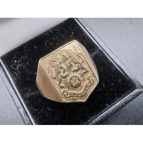 695 - A 9ct gold Millwall Football Club supporters signet ring, size X, 6g.