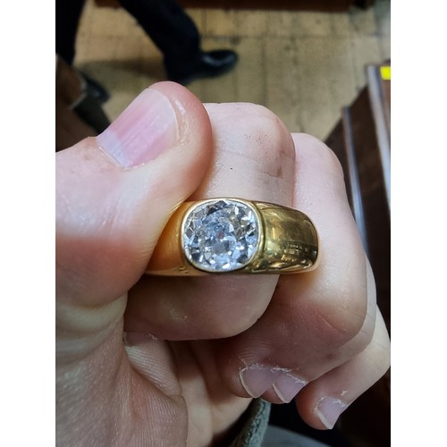 686 - A 22ct gold gentlemans ring, set old cut diamond estimated at over 2ct, London 2017, size Y-Z, gross... 