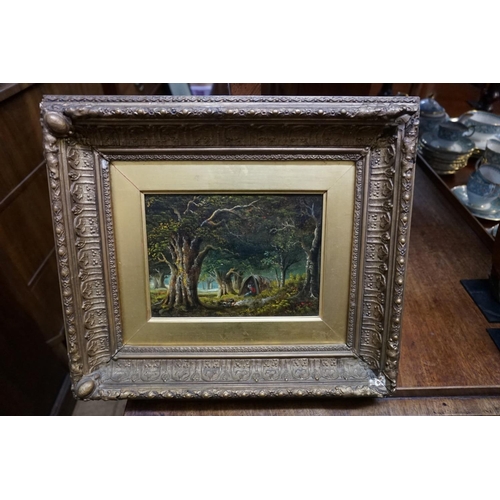 1132 - British School, 19th century, woodland scenes, a pair, oil on canvas, 14 x 19.5cm. (2)... 