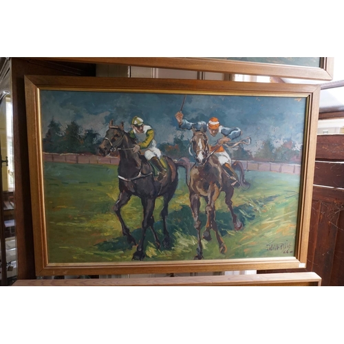 1267 - Joan Puig, 'The Horse Race', a pair, each signed and dated '66, oil on board, 58 x 89cm. (2)... 