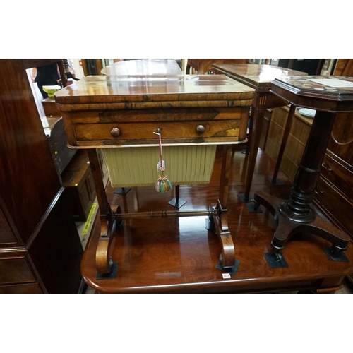 1375 - A Victorian rosewood combination games work table, the foldover top with chequerboard inlay, 78... 