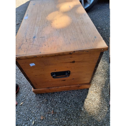 1012 - An old pine blanket box, 76cm wide x 43.5cm deep x 41cm high. 